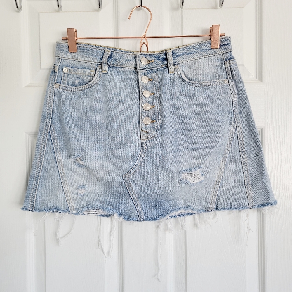 Free People We‎ The Free Button Fly Distressed Denim Mini Skirt